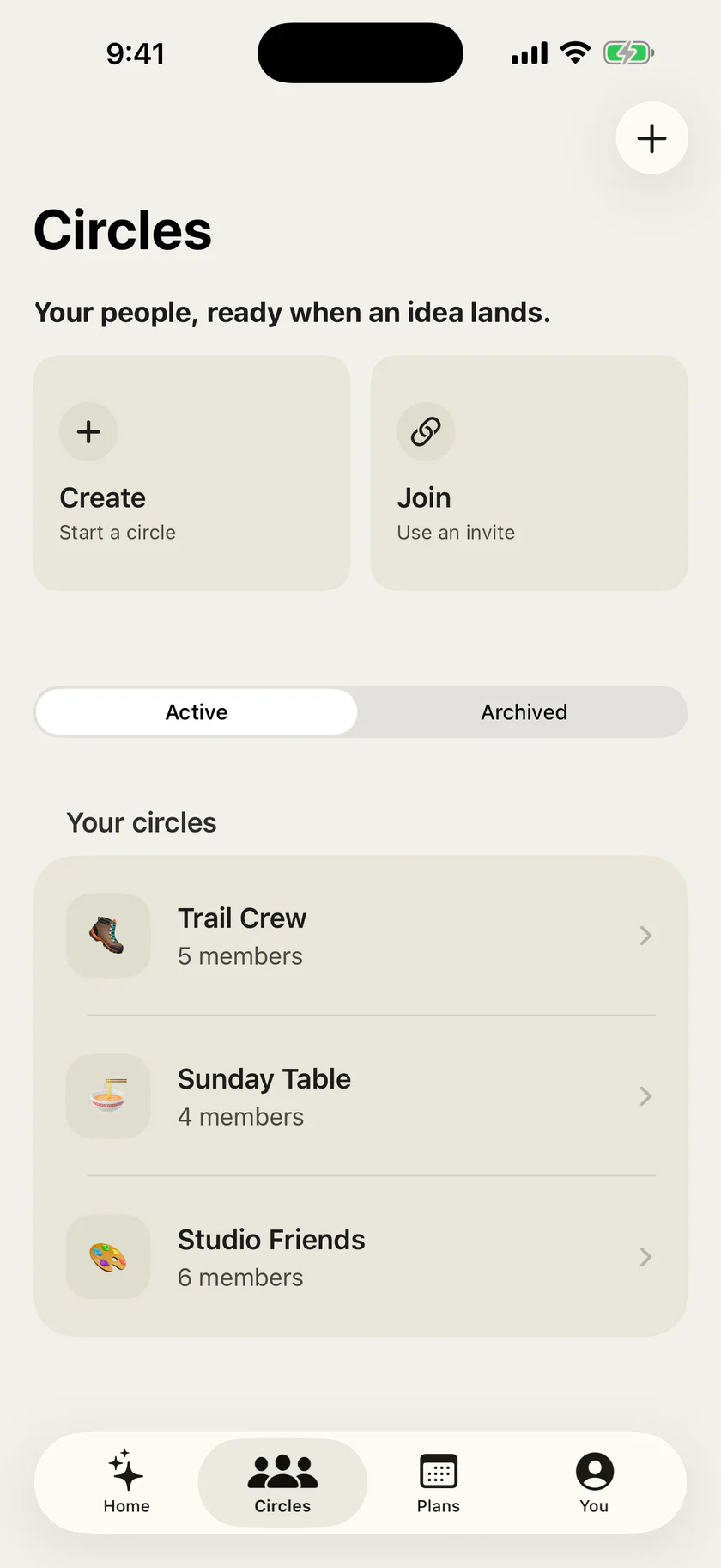 Moro Circles screen with Trail Crew, Sunday Table, and Studio Friends