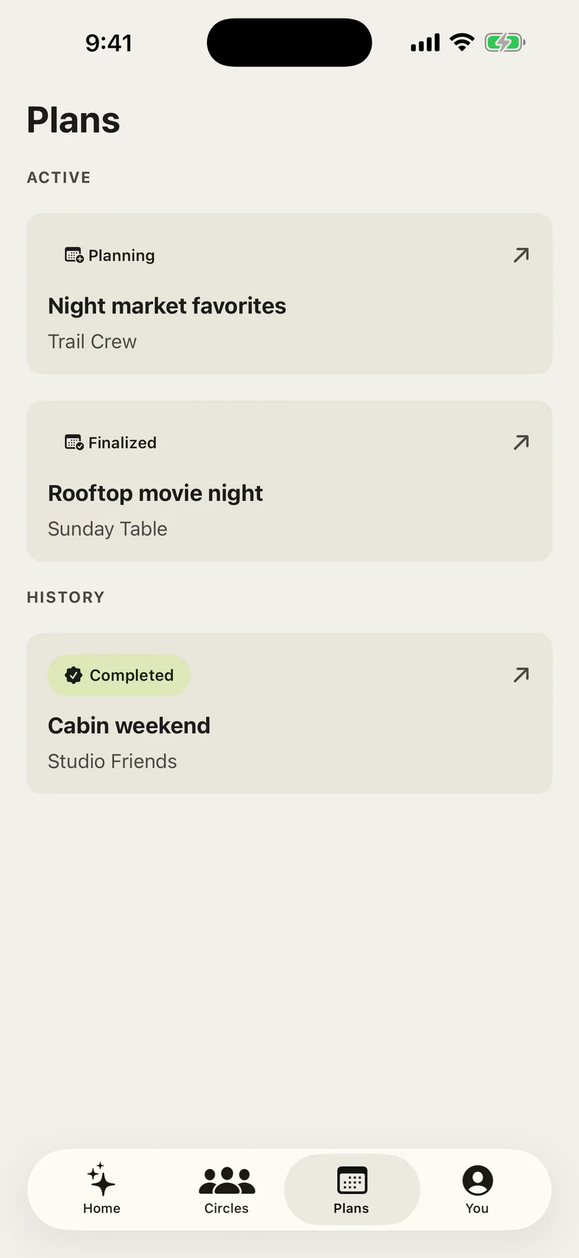 Moro Plans screen showing planning, finalized, and completed ideas